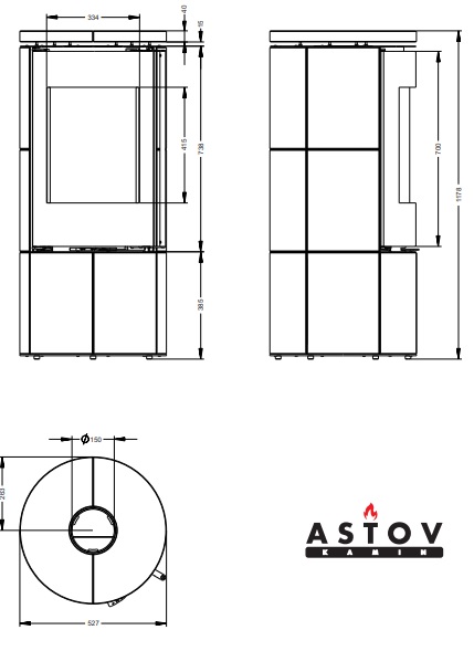 ПЕЧЬ-КАМИН ASTOV R1.0 K MAX КРЕМА БЕЖ ЧЕРТЕЖ