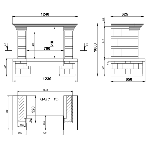 Каминная облицовка Madeira размеры чертёж фото