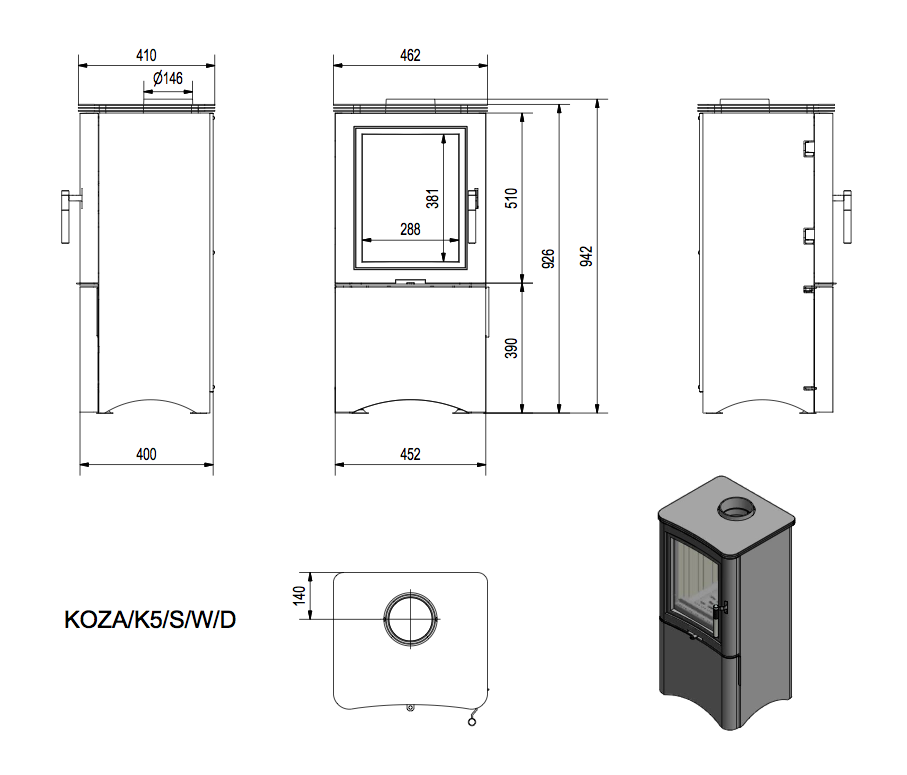 Печь KOZA/K5/S/W/D чертёж